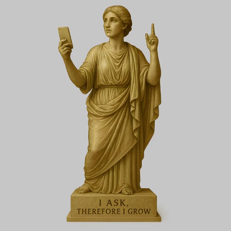 Statue de philosophe antique avec message