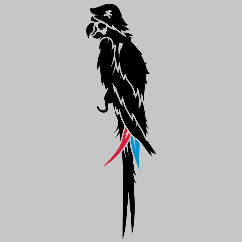 Parrot pirate with eye patch, pirate hat and hook