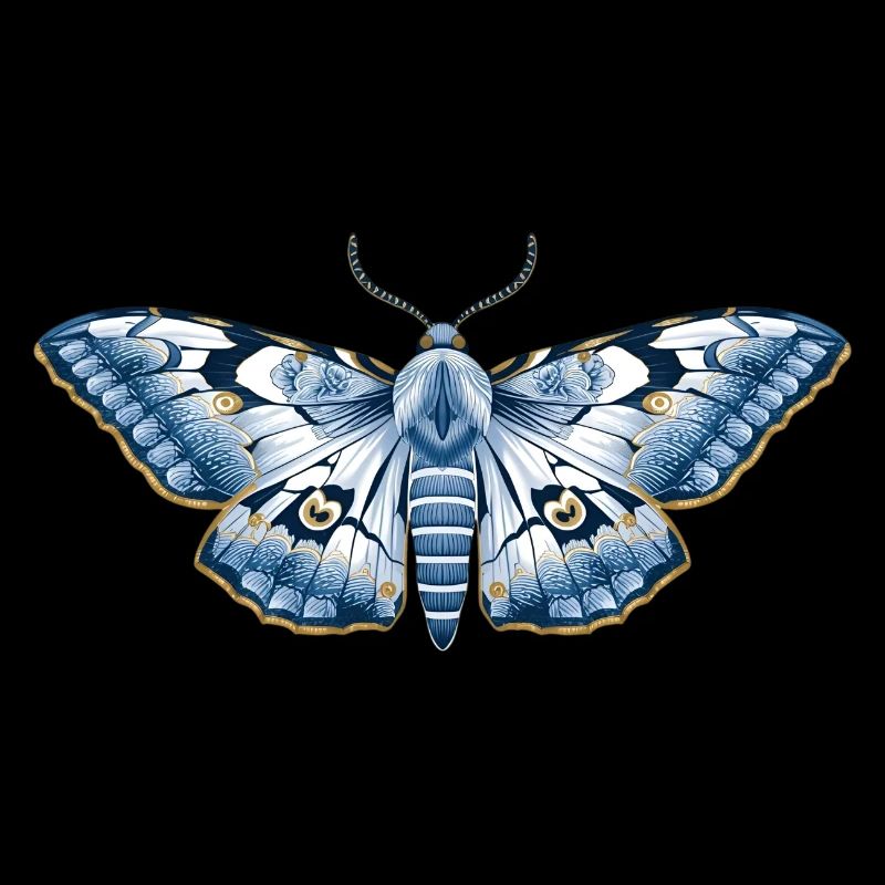 Mystic Midnight – Blue Flower Moth Art