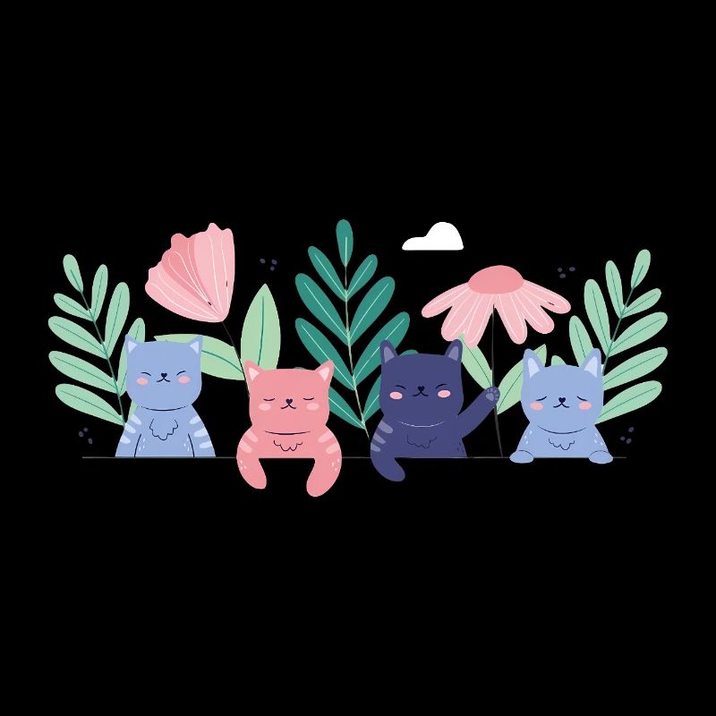 Whimsical Cat Garden Illustration