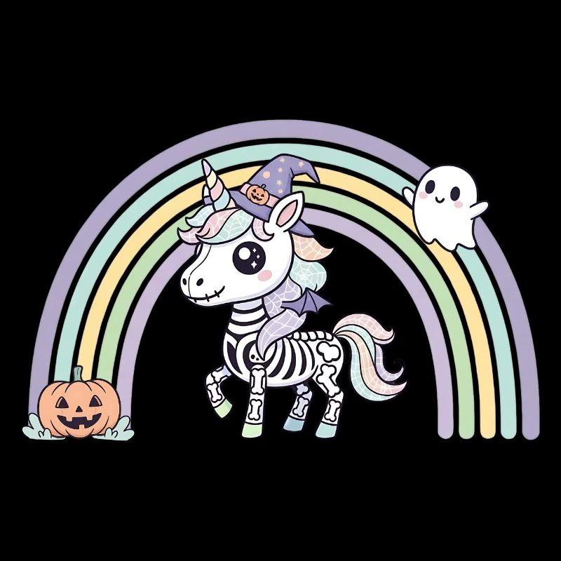 BOHO Skelett‑Einhorn mit Regenbogen – Halloween 