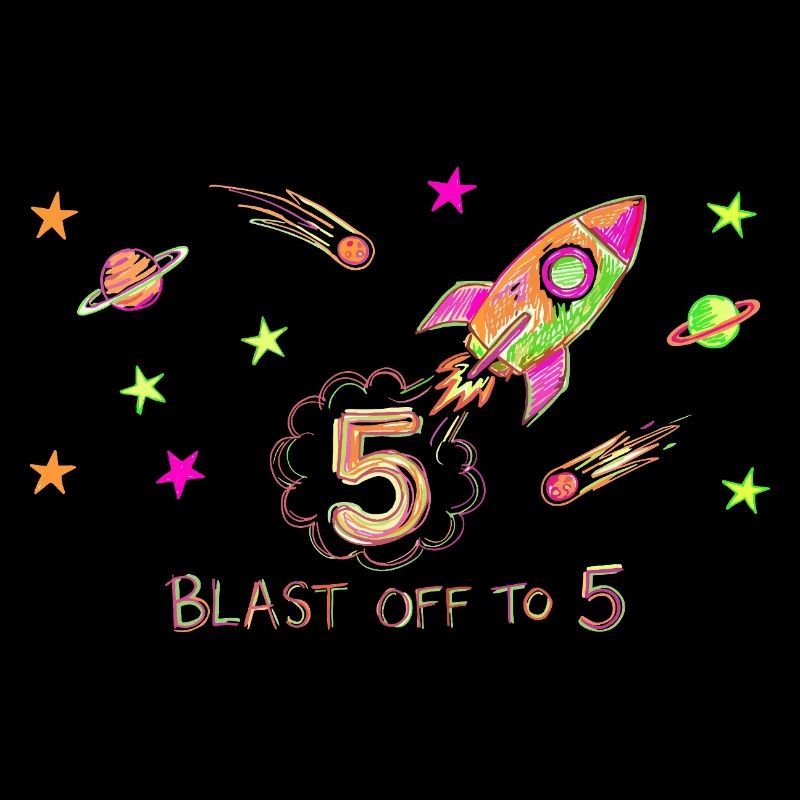 Blast Off To 5 Rocket Drawing