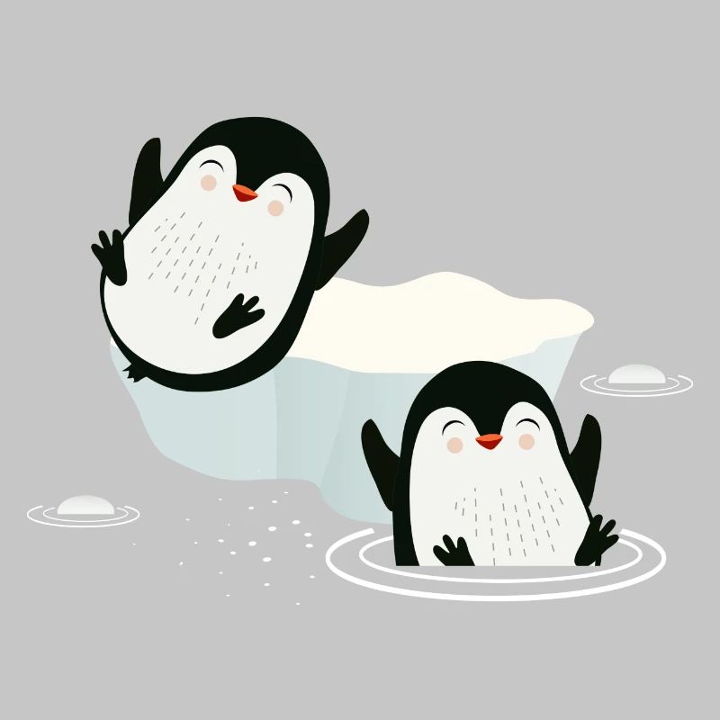 Zwei spielende Pinguine im Wasser mit Eisscholle