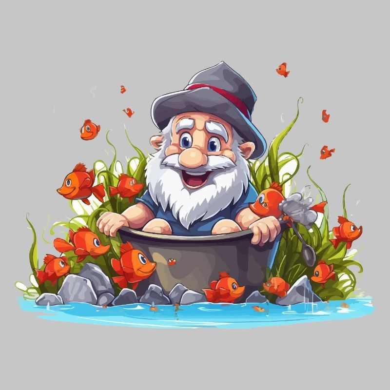 Nain dans le pot de bain près de l’étang