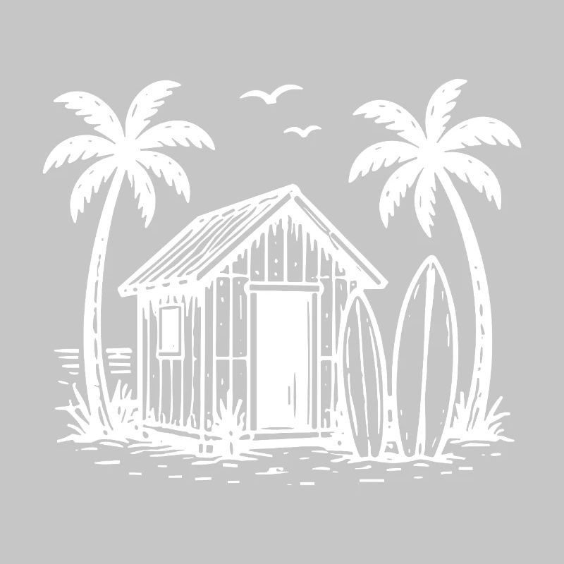 Beach Hut Surfboards Palm Trees Holidays Summer
