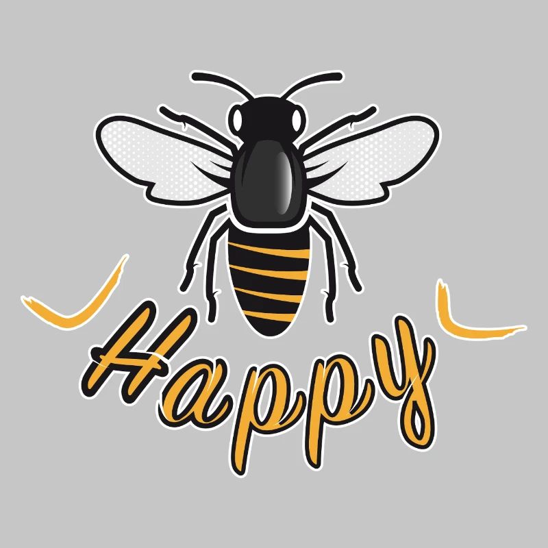 Glückliche Biene mit 'Happy'-Schriftzug