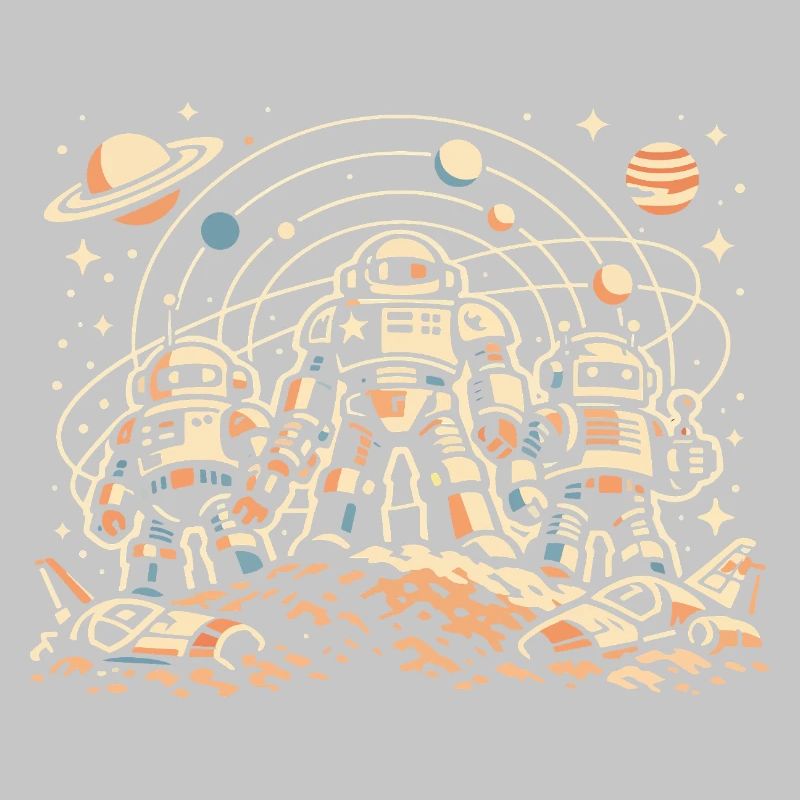 Moon Soil Astronauts Robot Trio