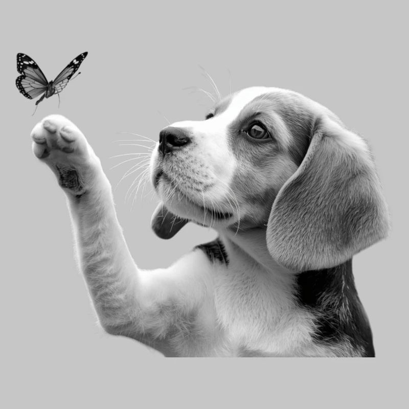 Chiot beagle et papillon