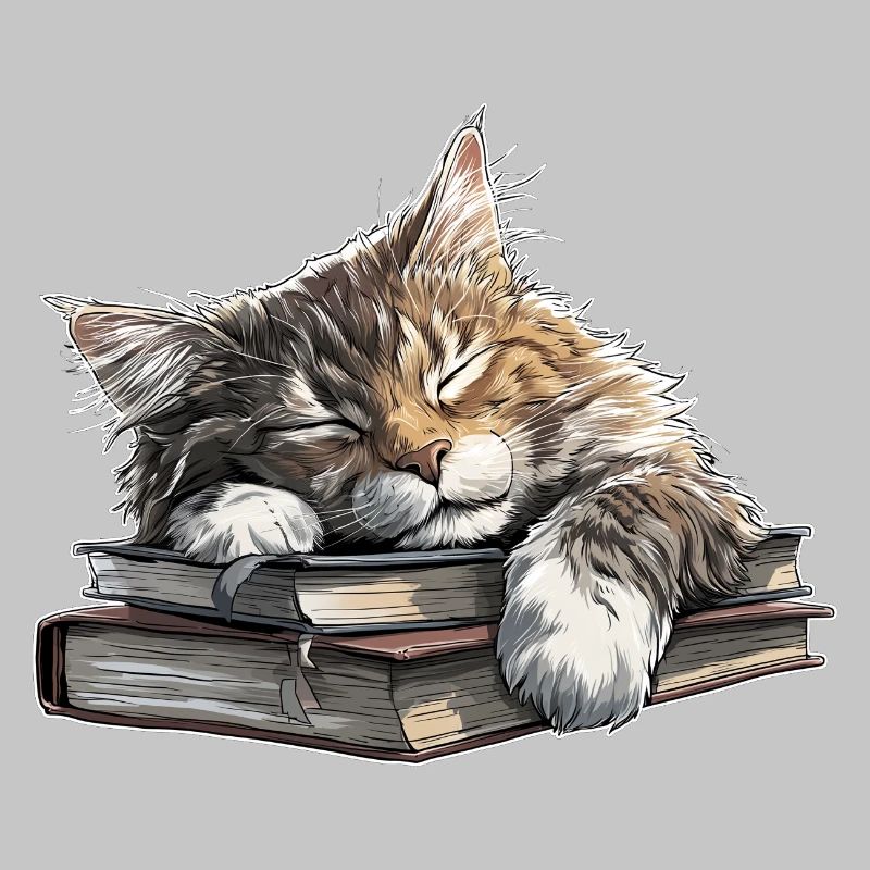 Süße Katze schläft auf Bücherstapel