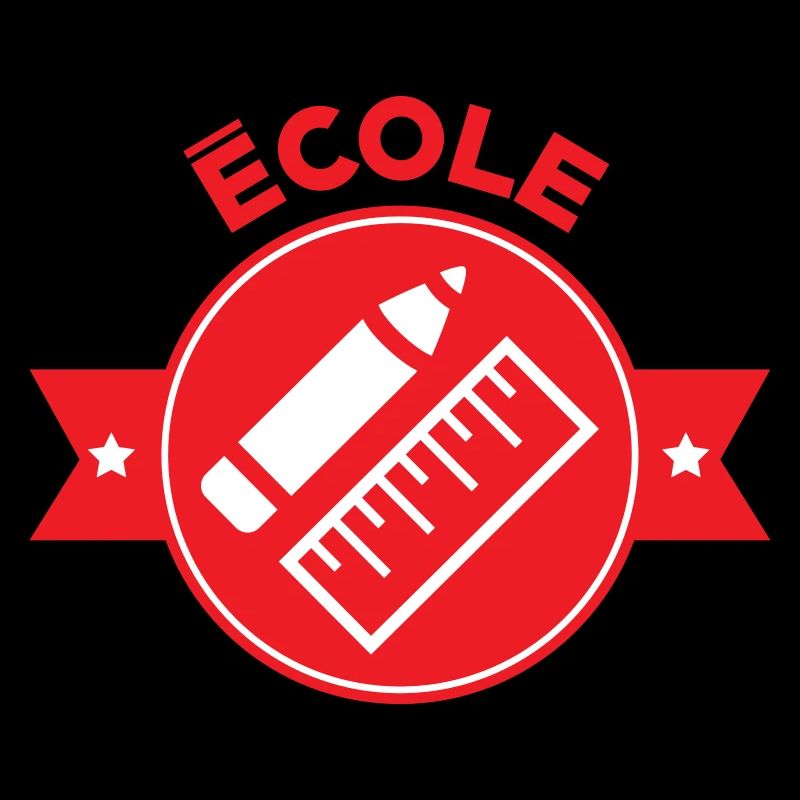 Logo École : Écusson Rouge Matériel de Géométrie