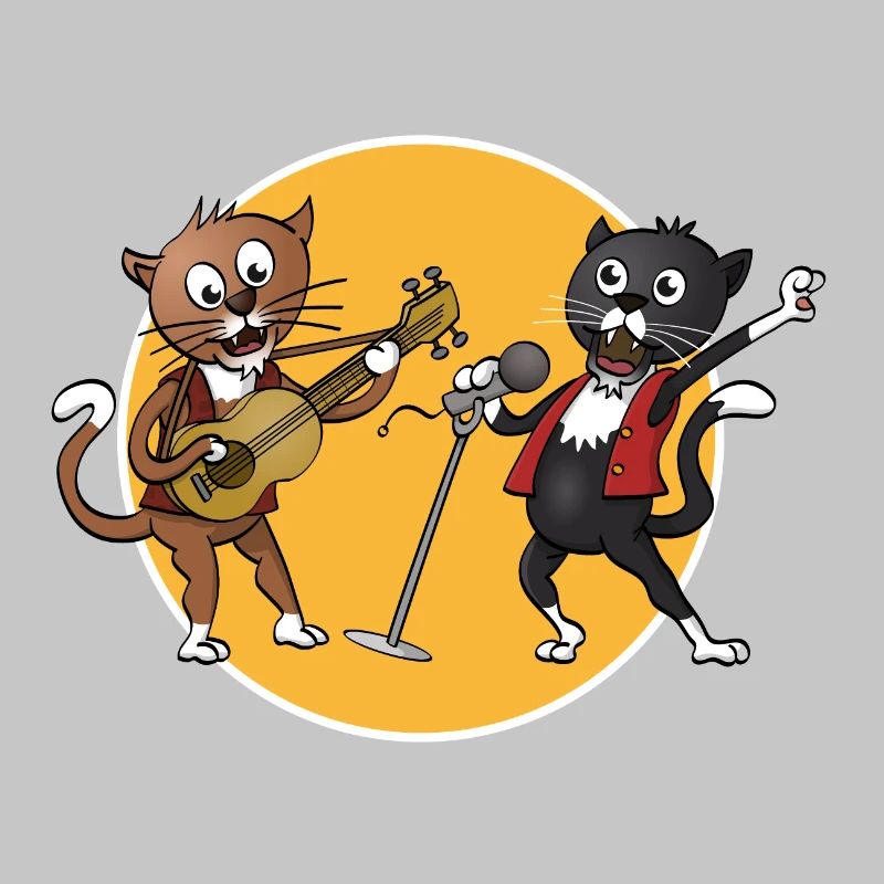 Two cats singing and playing a guitar together