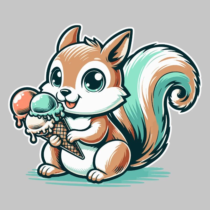 Écureuil de dessin animé mignon avec de la crème glacée