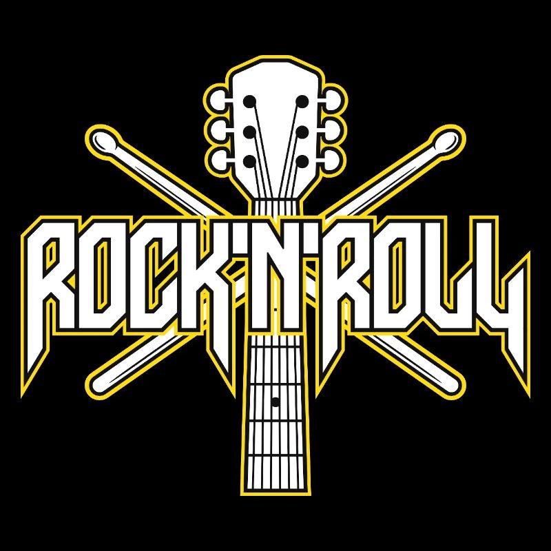 Rocknroll-Gitarre und Drumsticks-Emblem