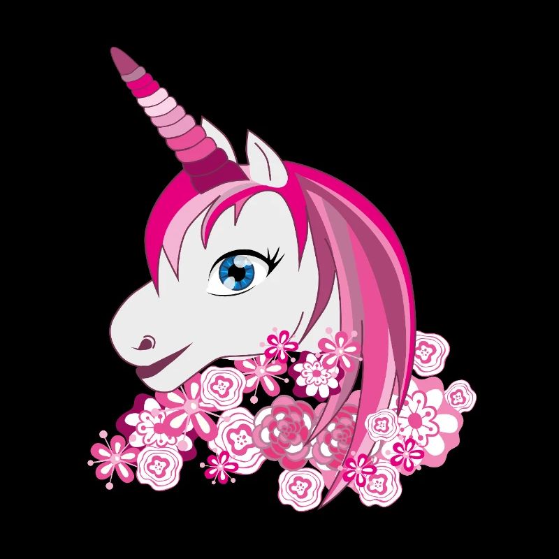 Licorne rose avec couronne de fleurs