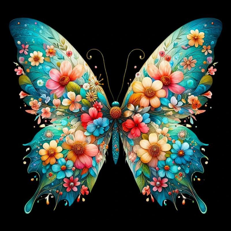 Papillon décoré de fleurs
