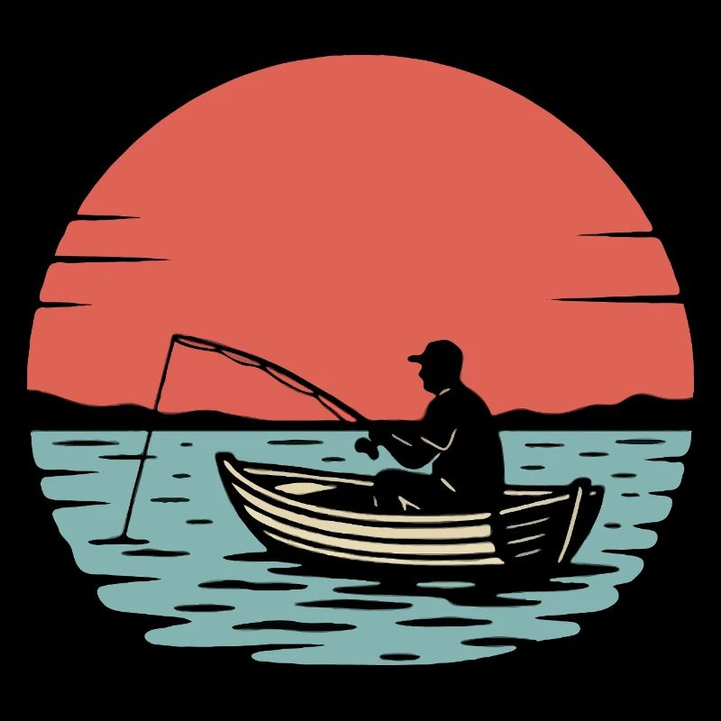 Sonnenuntergangsfischer im Boot