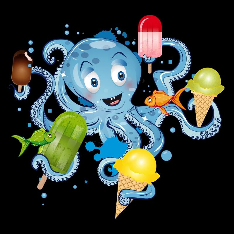 cool octopus with lots of ice cream under water