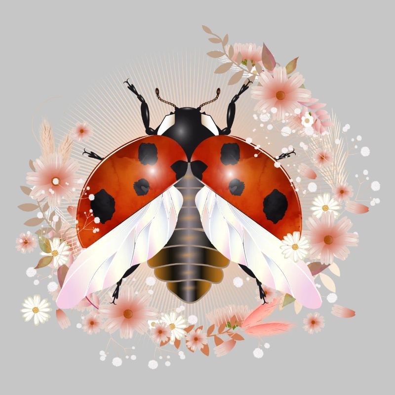 zauberhafter strahlender Marienkäfer mit Blüten