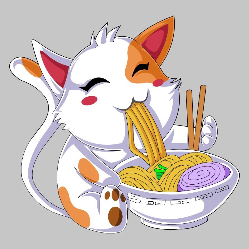 Ramen mangeant des chats