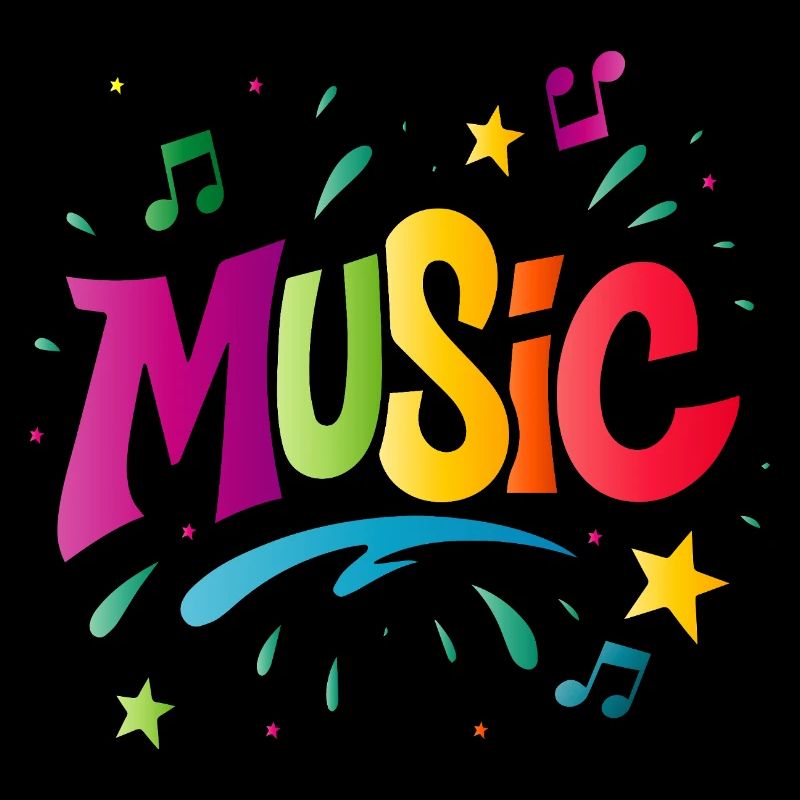 Musique – Typographie colorée avec symbole de note