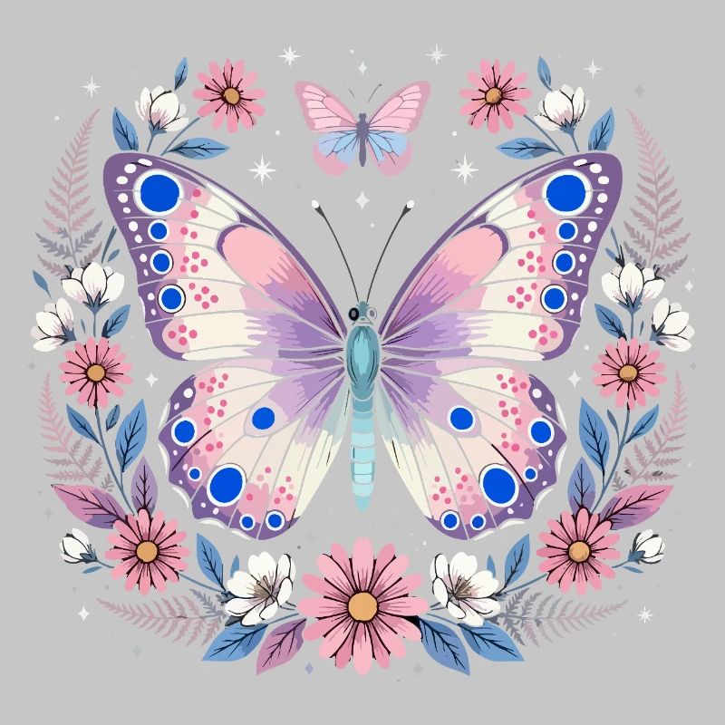 Papillon pastel dans une couronne de fleurs