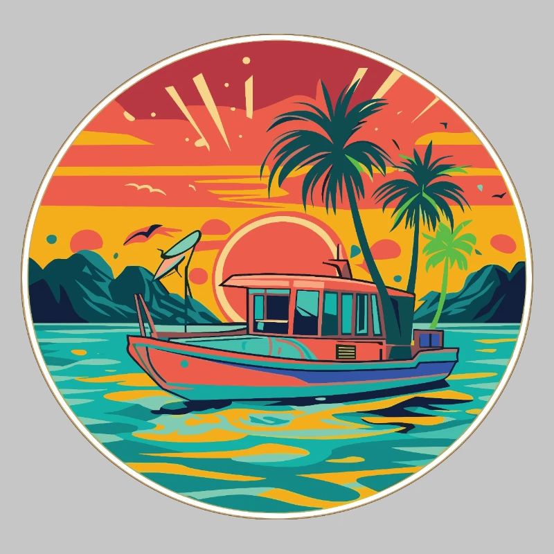 Retro Boat Sunset Tropics