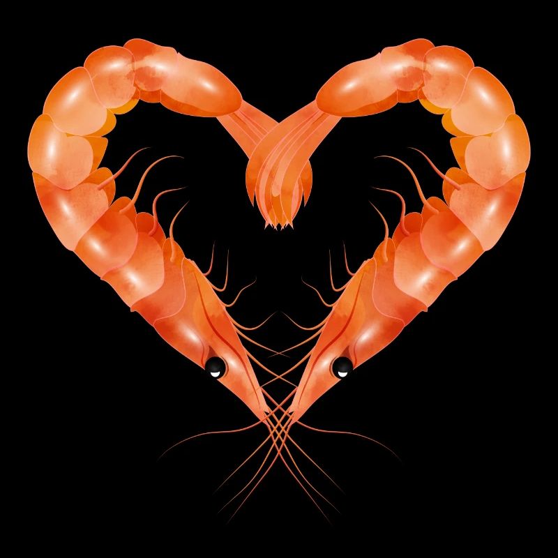 zwei Garnelen oder Shrimps in Herz Form gestaltet