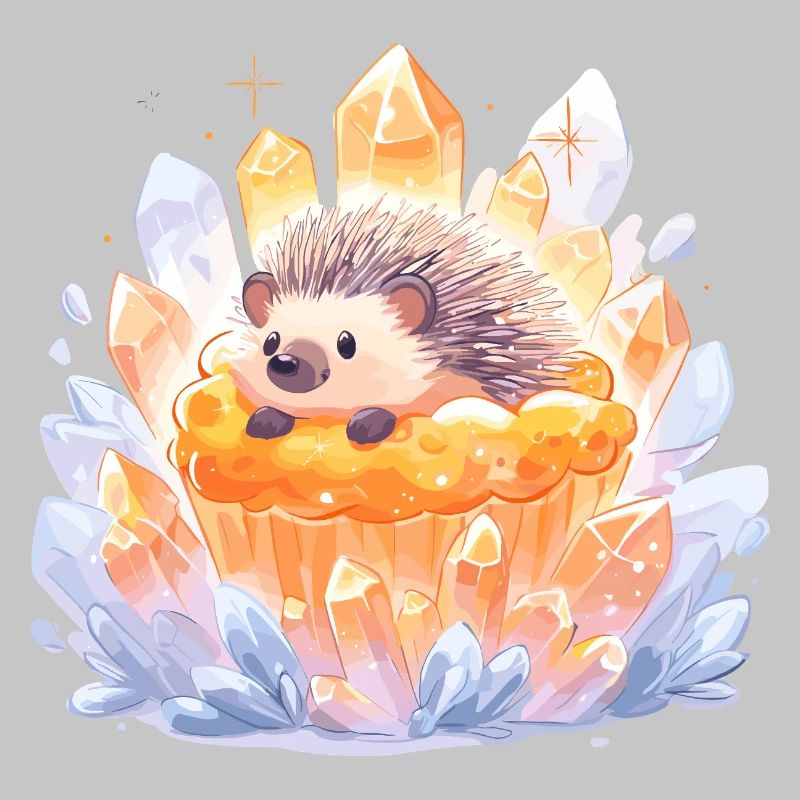 Crystal hedgehog in cupcake