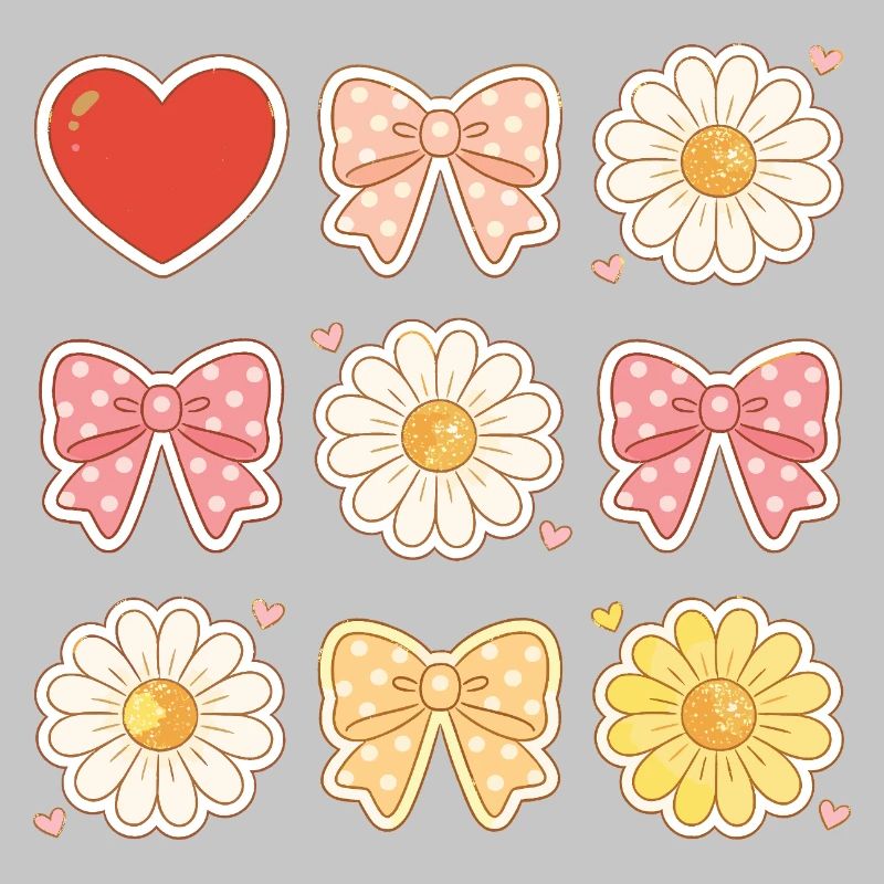 Pastel Daisy Bows Heart Pattern