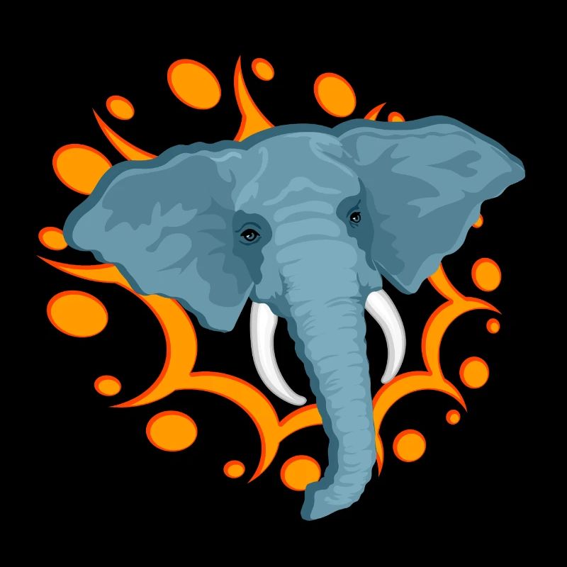 Blauer Elefant mit orangefarbenem Speichel
