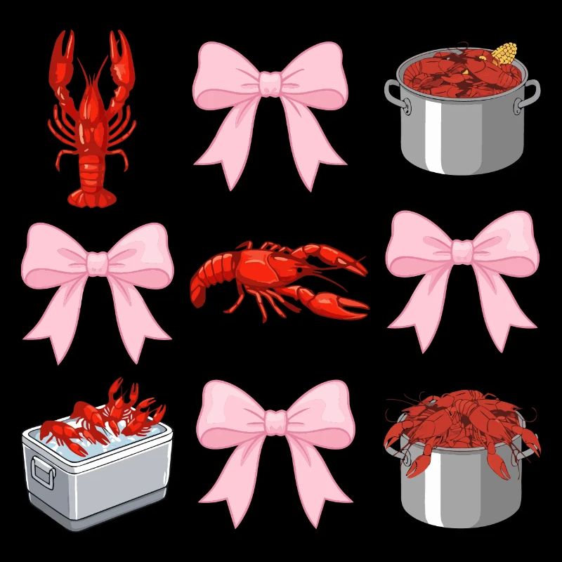 Crayfish and Pink Bows Coquette Style