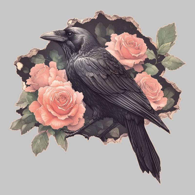 Raven with roses