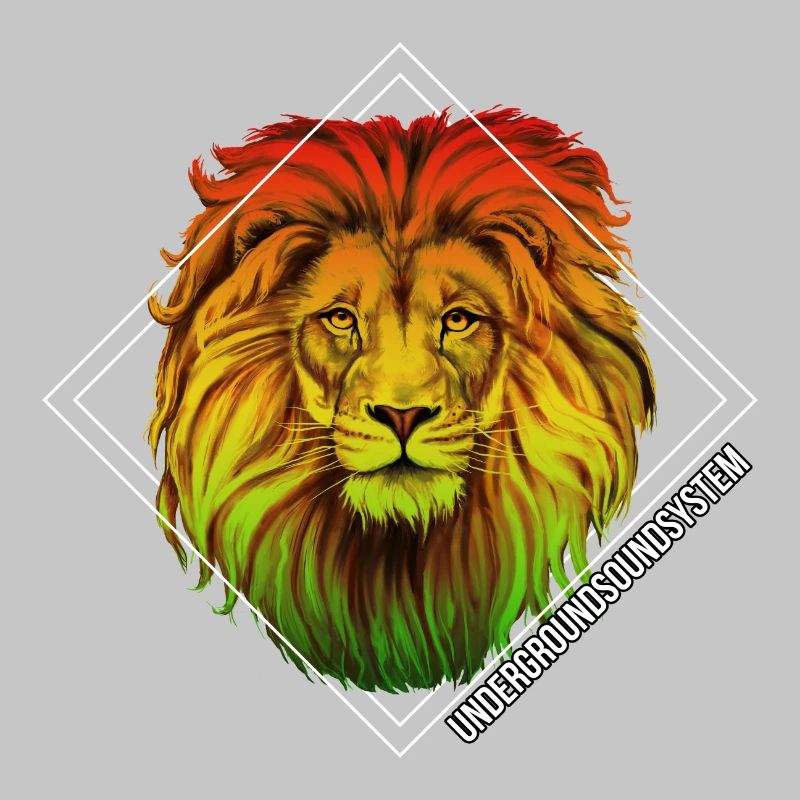 Rainbow lion in square frame