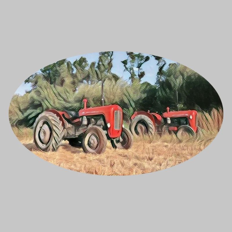 Red tractors in the field