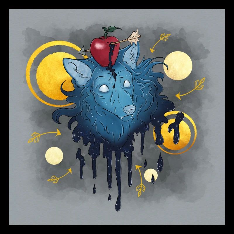 Blue Ink Spirits Poster - Wolf mit Pfeilapfel