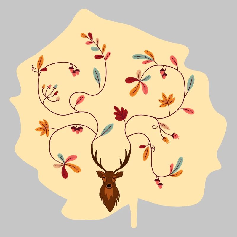 Hirsch im Herbst Geschenk Idee Geweih mit Blättern