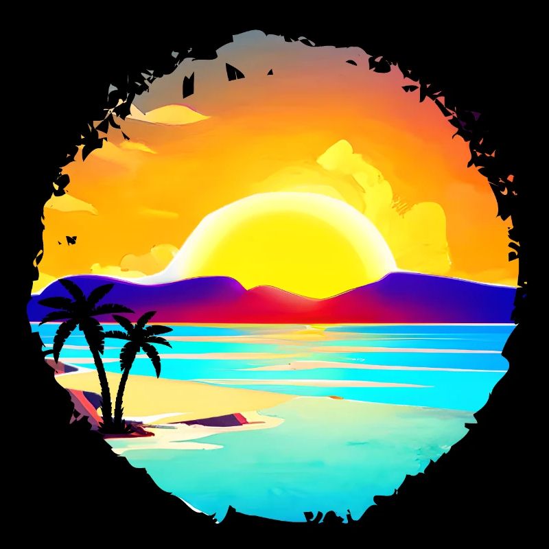 Aquarelle de plage de coucher de soleil d’été