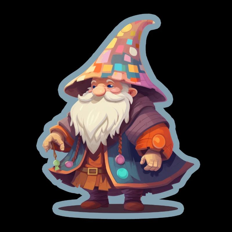 Dwarf with Patchwork Wizard Hat Fantasy Shirt