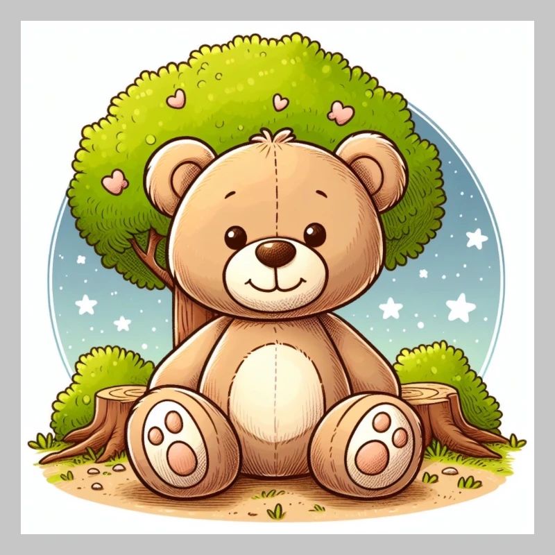 Ours en peluche devant un arbre