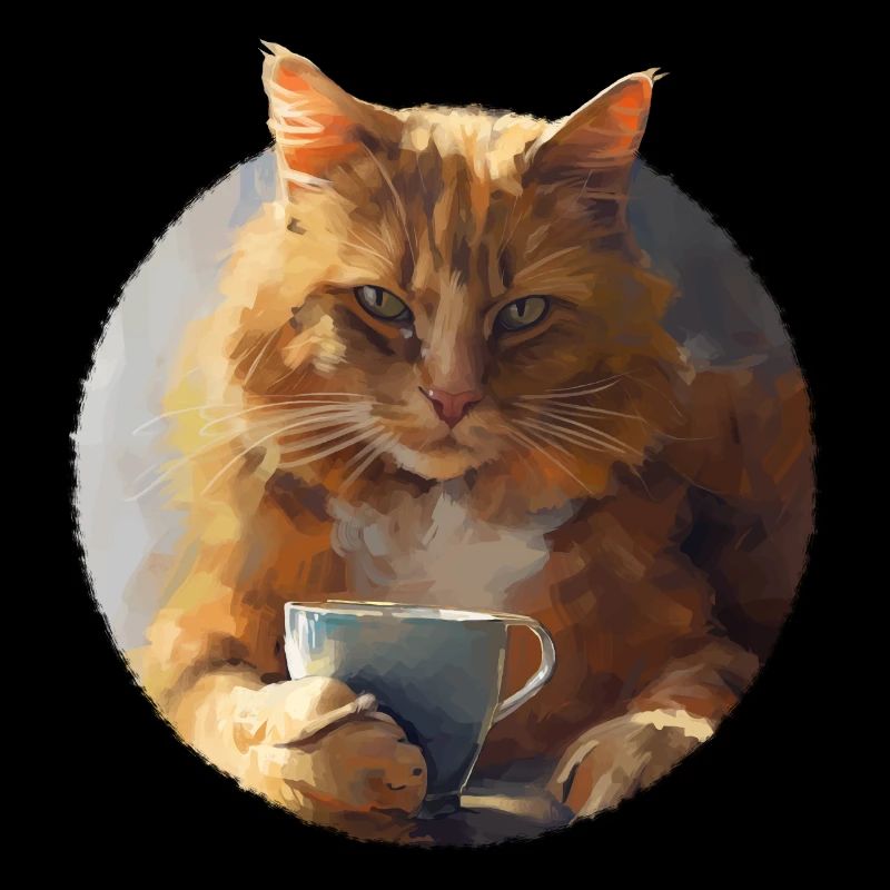 Illustration der Katze mit ihrer Tasse Kaffee