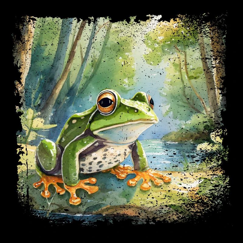 Niedlicher junger Frosch im Kinderbuchstil