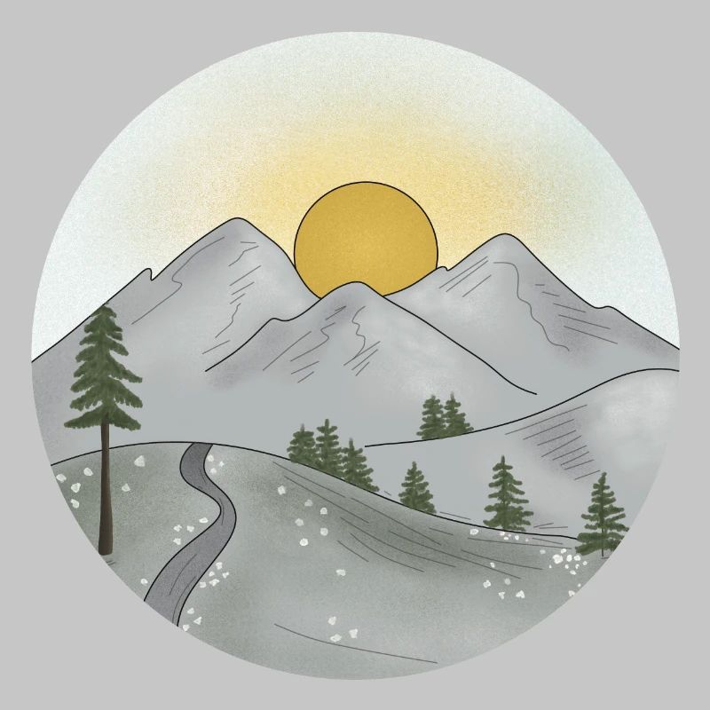 Mountain idyll at sunset in spring