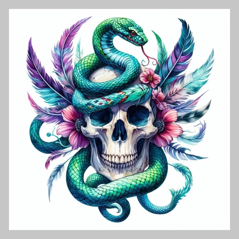 Aquarelle Crâne et Serpent
