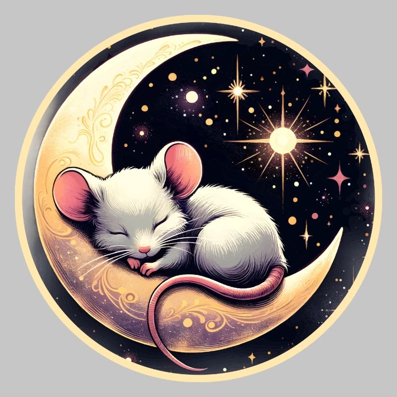 peacefully sleeping mouse, on a crescent moon