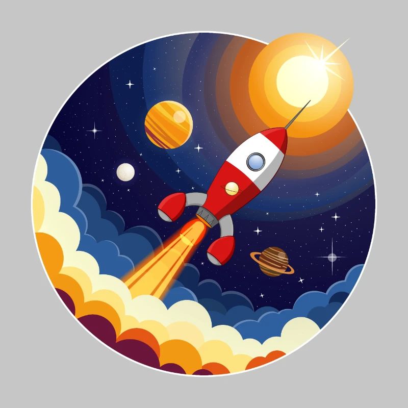 Image colorée d’une fusée dans l’espace