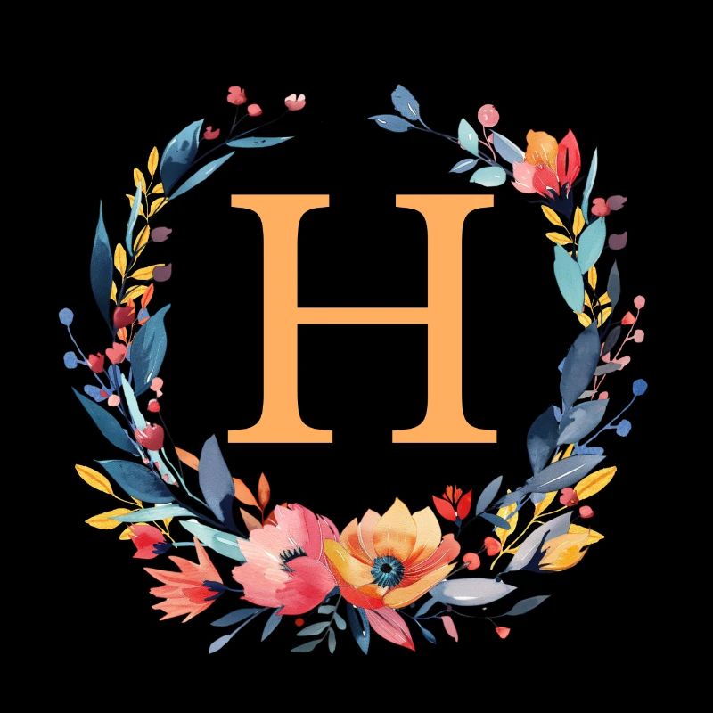 H Monogramme, Couronne de fleurs, Personnalisable