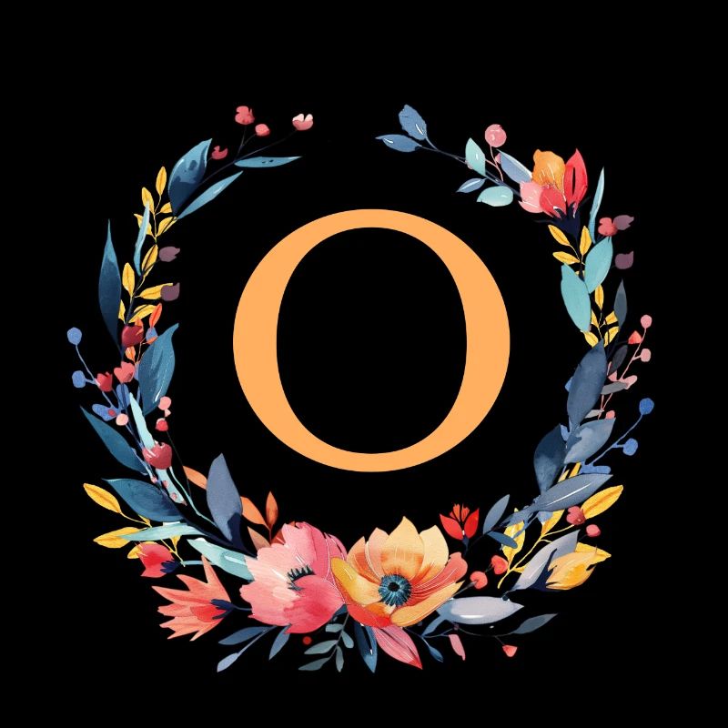 O Monogram, Flower Wreath, Personalizable