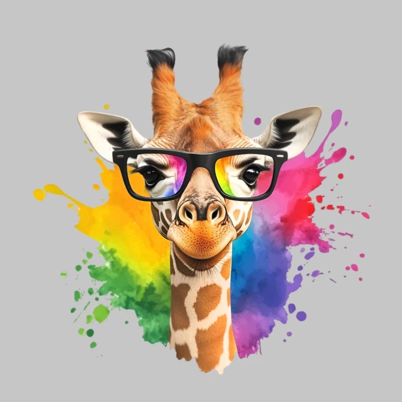 Girafe colorée avec des lunettes et des éclaboussures arc-en-ciel