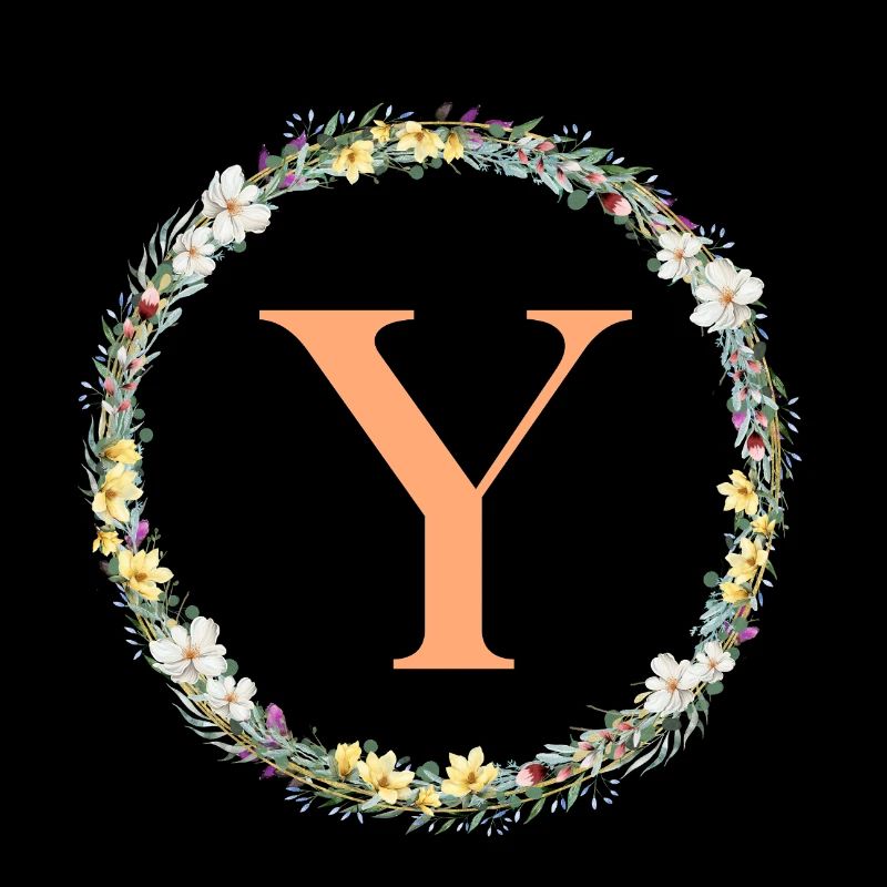 Monogramme Y, Couronne de fleurs, Personnalisable