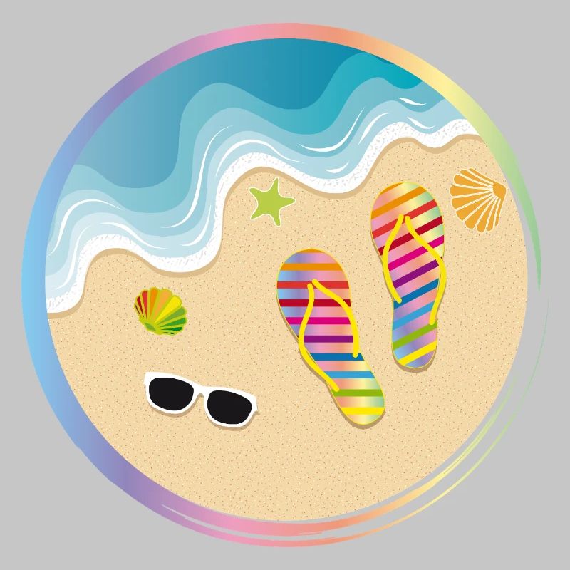 Flip-flops in rainbow design on the sandy beach